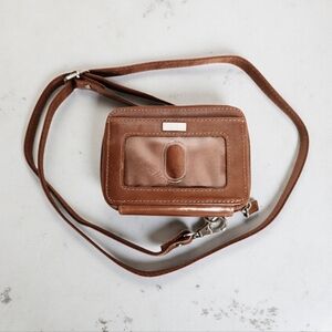 WalletBe RFID Brown Leather Wallet Crossbody Removable Straps 5x3